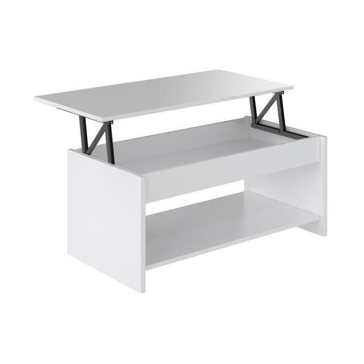 Table basse relevable - Style contemporain blanc mat - L 100 x P50 x H44cm - HAPPY Table basse relevable - Style contemporain blanc mat - L 100 x P50 x H44cm - HAPPY