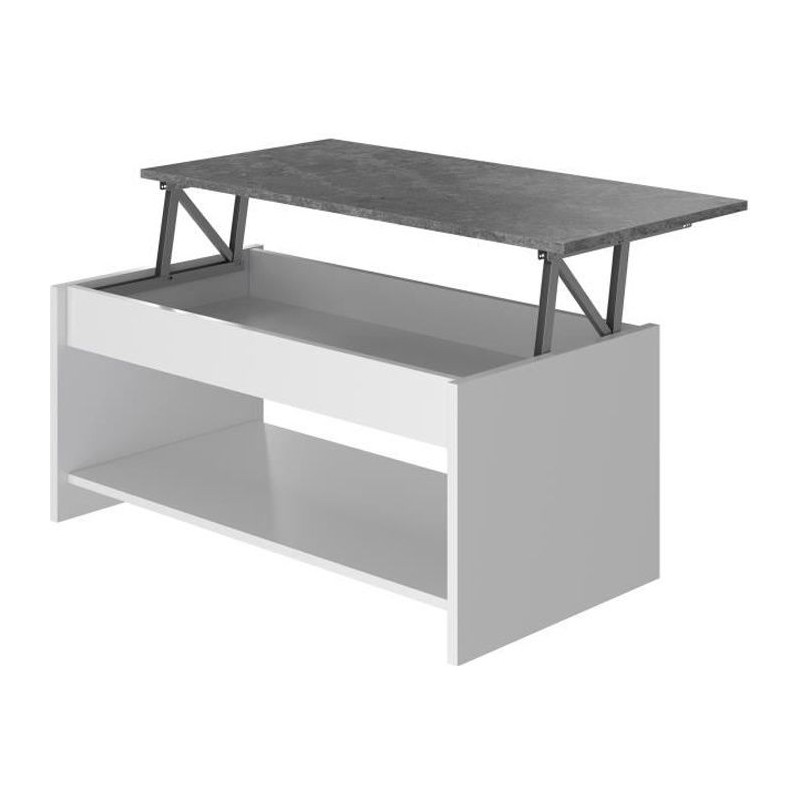 Table basse - Blanc et gris béton - Relevable - L 100 cm x P50 x H44c