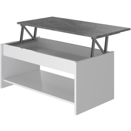 Table basse - Blanc et gris béton - Relevable - L 100 cm x P50 x H44c