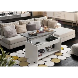 Table basse - Blanc et gris béton - Relevable - L 100 cm x P50 x H44c