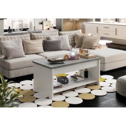 Table basse - Blanc et gris béton - Relevable - L 100 cm x P50 x H44c