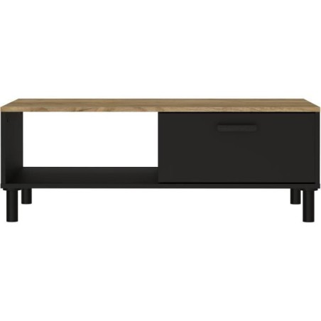 Ensemble Meuble TV+Table basse OXFORD - Style industriel - Mélaminé chene noir - Table Basse: L110 cm et Meuble Tv 159 cm