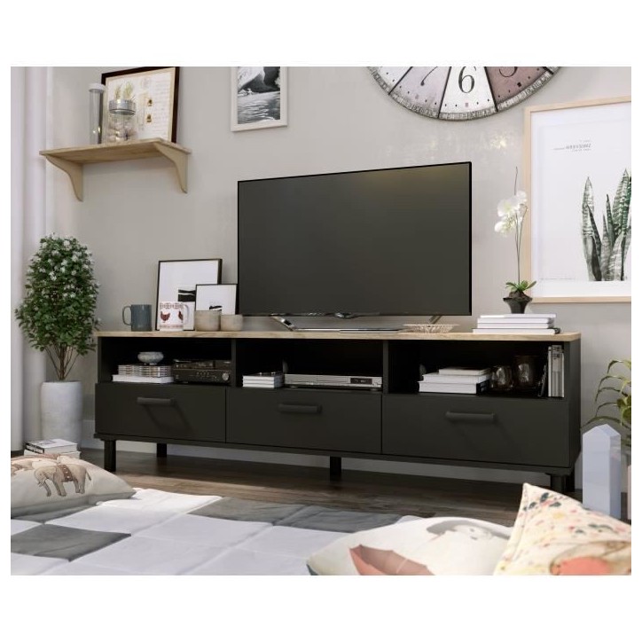 Ensemble Meuble TV+Table basse OXFORD - Style industriel - Mélaminé chene noir - Table Basse: L110 cm et Meuble Tv 159 cm Ensemble Meuble TV+Table basse OXFORD - Style industriel - Mélaminé chene noir - Table Basse: L110 cm et Meuble Tv 159 cm