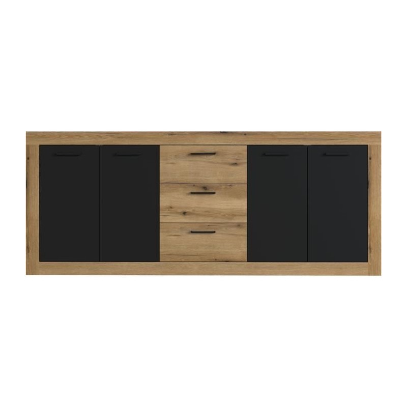 Buffet INDUS Mélaminé chene et noir - 4 portes + 3 tiroirs - Style i
