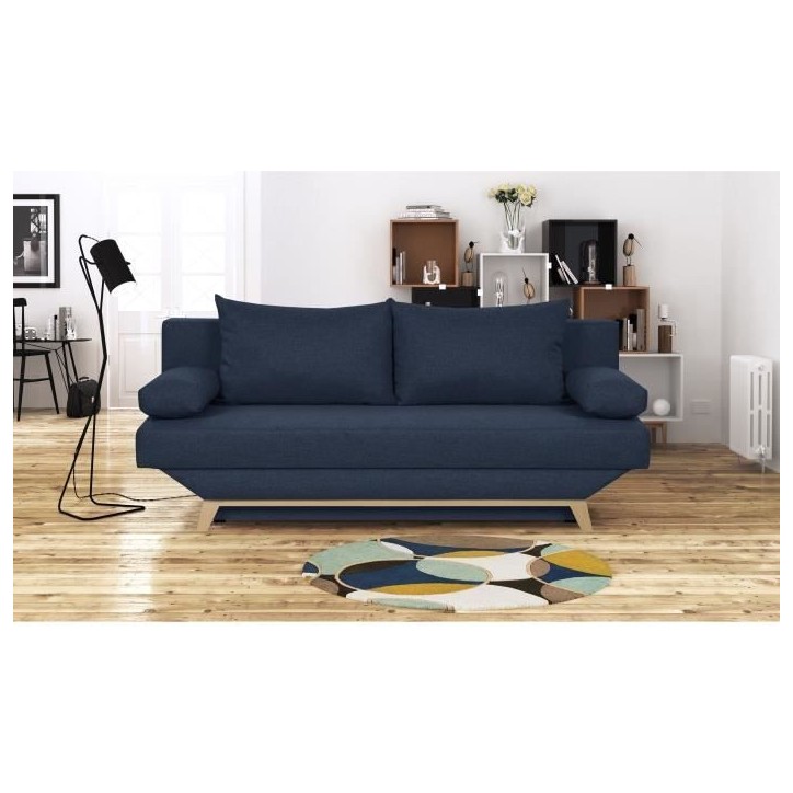 TEIJO Banquette convertible 3 places avec coffre de rangement - Tissu Bleu - L187 x P91 x H82 cm TEIJO Banquette convertible 3 places avec coffre de rangement - Tissu Bleu - L187 x P91 x H82 cm