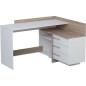 Bureau d'angle 3 tiroirs - Décor chene et blanc - L 128,5 x P 105,7 x H 83,2 cm - THALES Bureau d'angle 3 tiroirs - Décor chene et blanc - L 128,5 x P 105,7 x H 83,2 cm - THALES