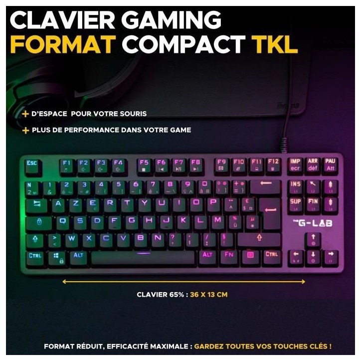 Clavier Gamer - The G-Lab - KEYZ PLATI. TKL - Format TKL - Mécanique (Switch Rouge) - Low Profile - RGB - Noir Clavier Gamer - The G-Lab - KEYZ PLATI. TKL - Format TKL - Mécanique (Switch Rouge) - Low Profile - RGB - Noir