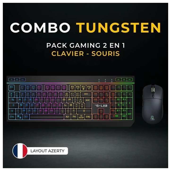Pack gamer sans fil - THE G-LAB - COMBO TUNGSTEN EX - Clavier + souris - 32 macros configurables