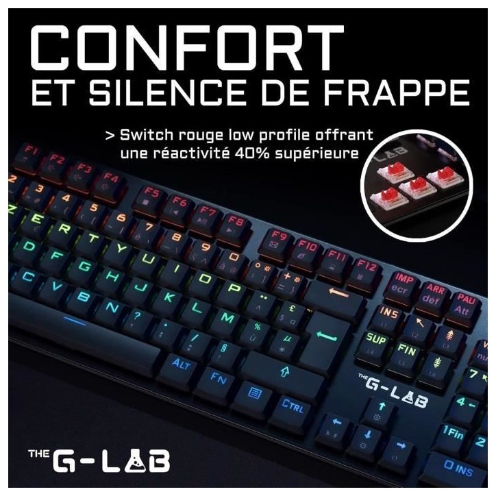 Clavier Gamer - The G-Lab - KEYZ PLATINIUM - Mécanique (Switch Rouge) - Ultra Low Profile - RGB - Filaire - Azerty - Noir Clavier Gamer - The G-Lab - KEYZ PLATINIUM - Mécanique (Switch Rouge) - Ultra Low Profile - RGB - Filaire - Azerty - Noir