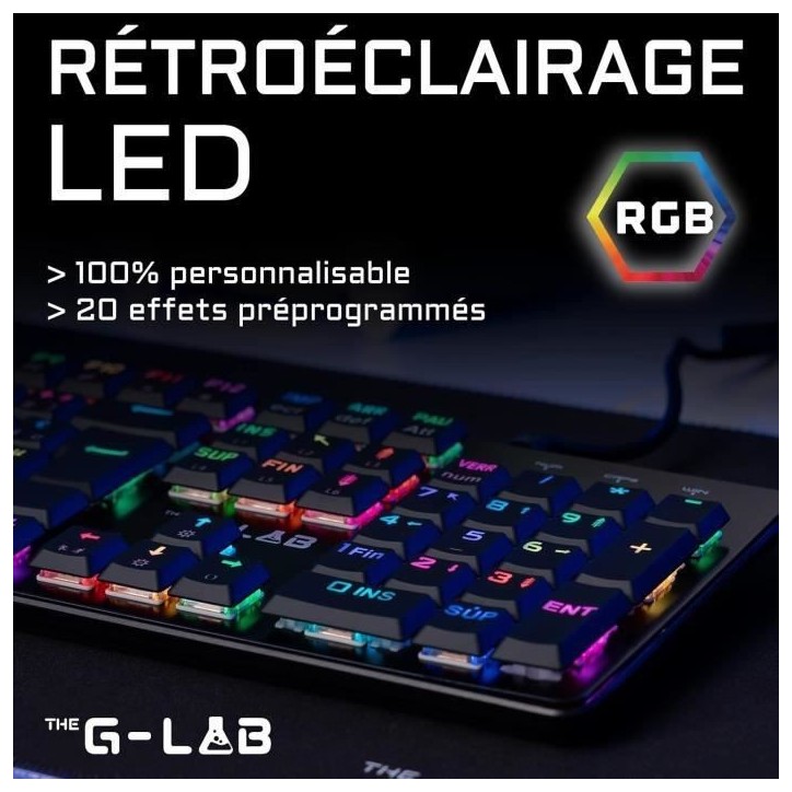 Clavier Gamer - The G-Lab - KEYZ PLATINIUM - Mécanique (Switch Rouge) - Ultra Low Profile - RGB - Filaire - Azerty - Noir Clavier Gamer - The G-Lab - KEYZ PLATINIUM - Mécanique (Switch Rouge) - Ultra Low Profile - RGB - Filaire - Azerty - Noir