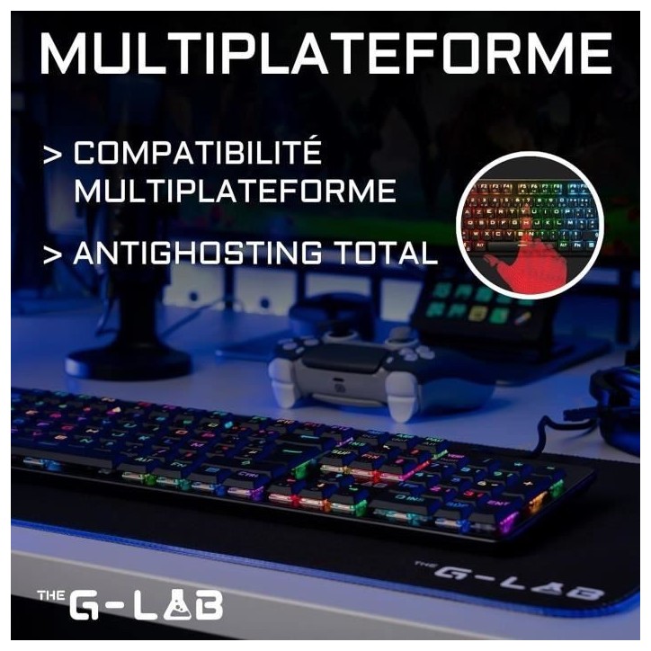Clavier Gamer - The G-Lab - KEYZ PLATINIUM - Mécanique (Switch Rouge) - Ultra Low Profile - RGB - Filaire - Azerty - Noir Clavier Gamer - The G-Lab - KEYZ PLATINIUM - Mécanique (Switch Rouge) - Ultra Low Profile - RGB - Filaire - Azerty - Noir