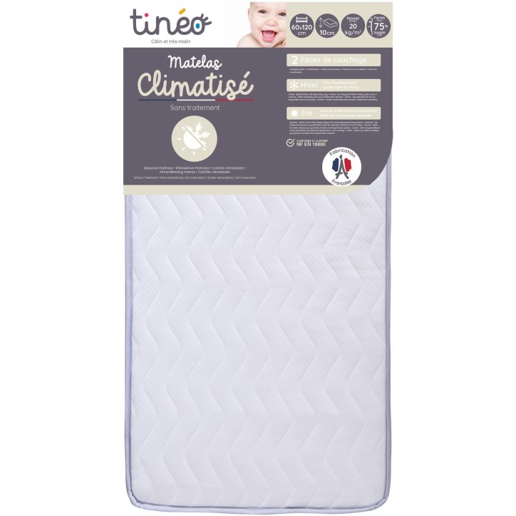 Matelas Climatisé TINEO 60x120x10cm - Matelas Bébé - Climatisé - 1 Face Été - 1 Face Hiver - Sans Traitement - Fabriqué E Matelas Climatisé TINEO 60x120x10cm - Matelas Bébé - Climatisé - 1 Face Été - 1 Face Hiver - Sans Traitement - Fabriqué E
