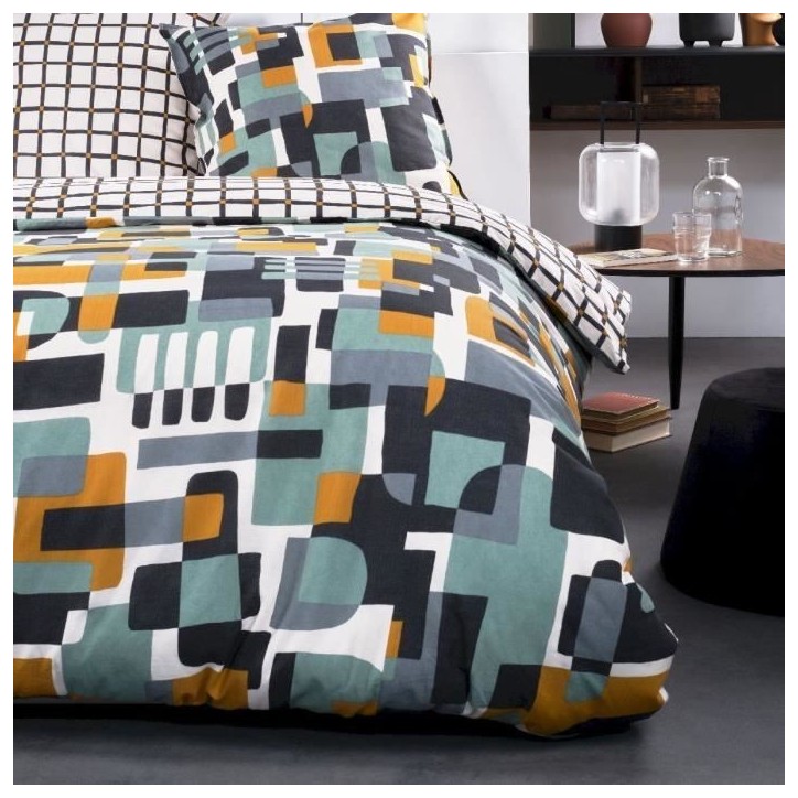 Parure de lit - TODAY - Sunshine - 2 personnes - 240x260cm - Coton naturel - Imprimé carreaux Parure de lit - TODAY - Sunshine - 2 personnes - 240x260cm - Coton naturel - Imprimé carreaux