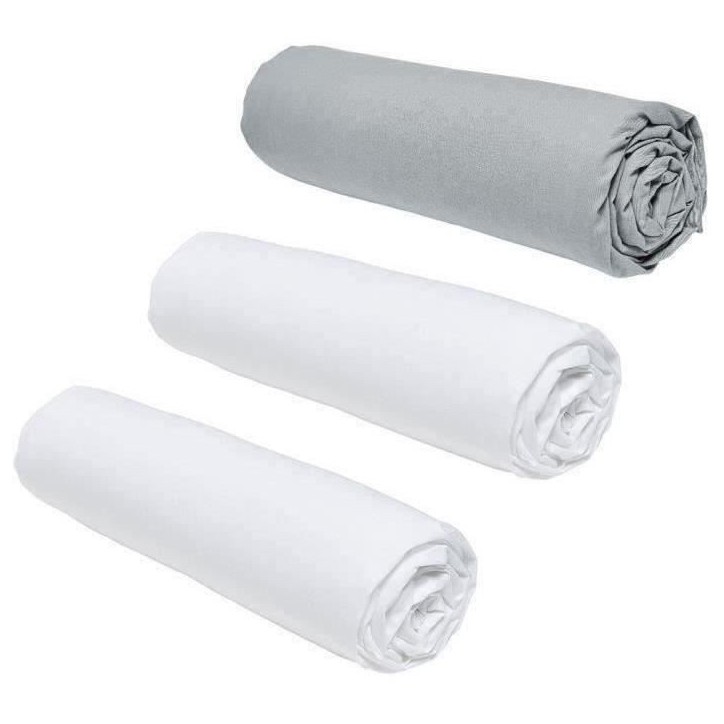 Lot de 3 draps housses TODAY Essential - 140 x 190 cm - 2 personnes - 100% Coton - Craie/ Acier