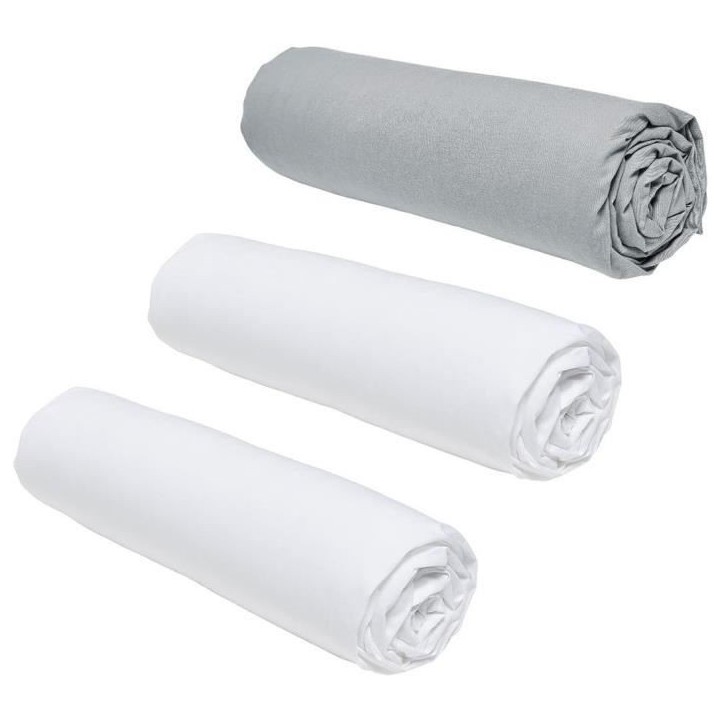 Lot de 3 draps housses TODAY Essential - 140 x 190 cm - 2 personnes - 100% Coton - Craie/ Acier
