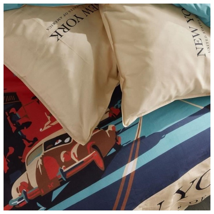 Parure de lit - TODAY - JAVA - 2 personnes - 240x220 cm - Coton - Imprimé New York - Beige