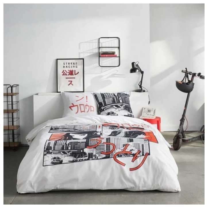 Parure de lit - TODAY - JAVA - 2 personnes - 240x220 cm - Coton - Imprimé Manga - Blanc Parure de lit - TODAY - JAVA - 2 personnes - 240x220 cm - Coton - Imprimé Manga - Blanc