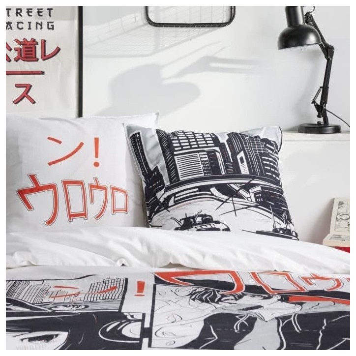 Parure de lit - TODAY - JAVA - 2 personnes - 240x220 cm - Coton - Imprimé Manga - Blanc Parure de lit - TODAY - JAVA - 2 personnes - 240x220 cm - Coton - Imprimé Manga - Blanc