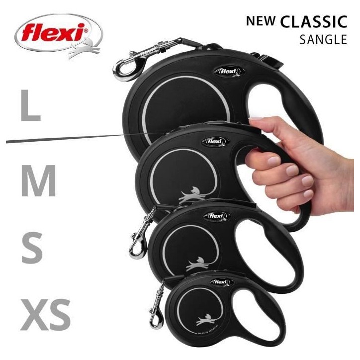 Laisse New Classic L Tape 8 m black Flexi CL30T8-251-S-20
