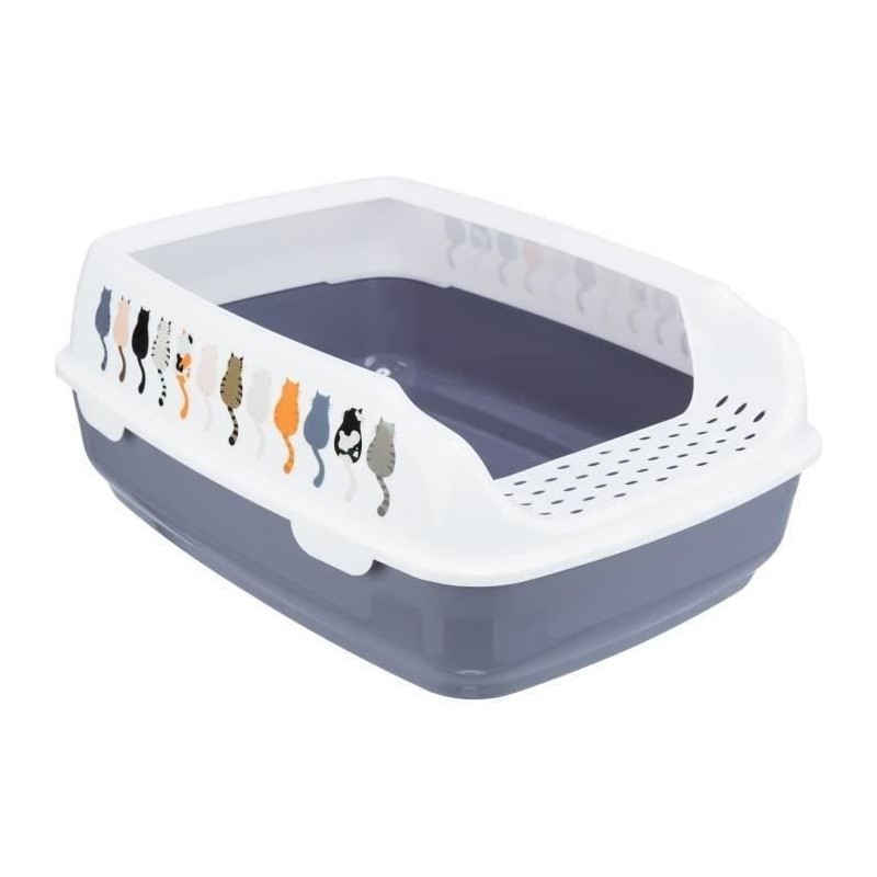 Bac a litiere - TRIXIE - Delio - Rebord - Imprimé Gris et blanc - 38