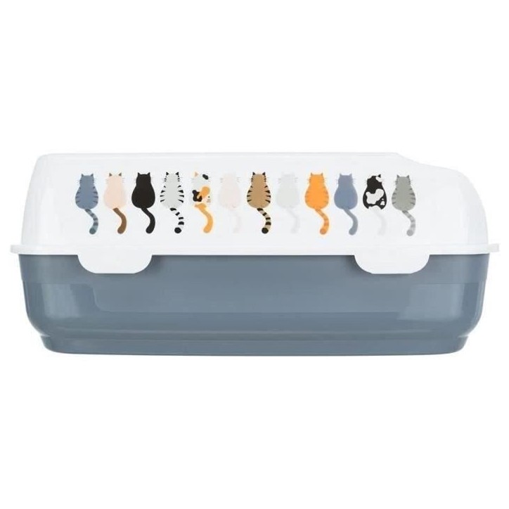 Bac a litiere - TRIXIE - Delio - Rebord - Imprimé Gris et blanc - 38 × 20 × 50 cm