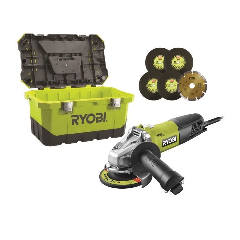 RYOBI - Meuleuse d'angle 800 W 125mm - protection anti-redémarrage + RYOBI - Meuleuse d'angle 800 W 125mm - protection anti-redémarrage +