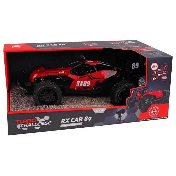Voiture Télécommandée - TURBO CHALLENGE - RX Car 89 093721 - Rouge - 1/12 - Batterie Rechargeable et Piles incluses - Métal