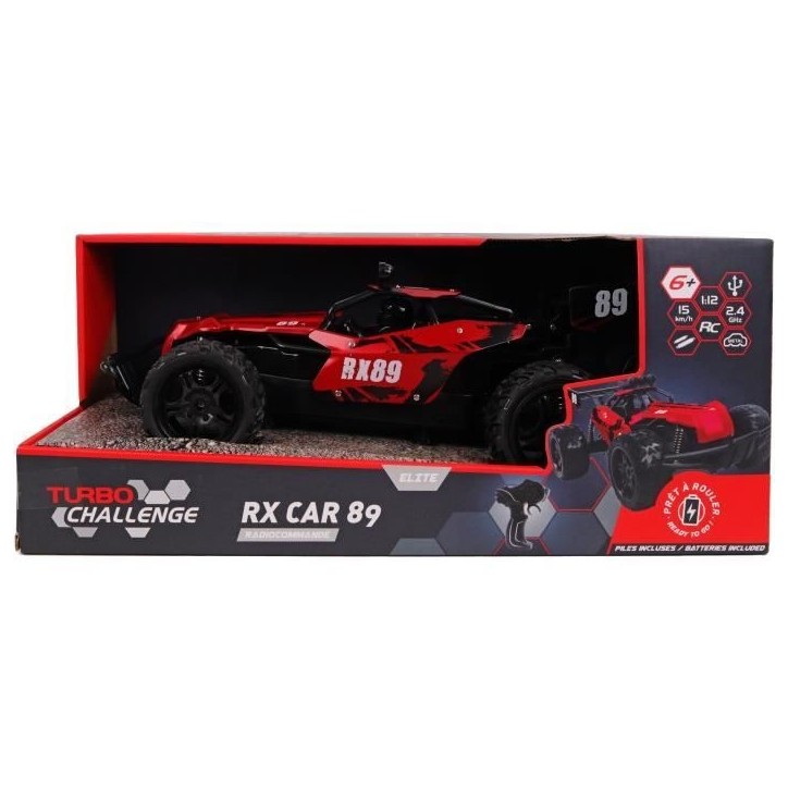 Voiture Télécommandée - TURBO CHALLENGE - RX Car 89 093721 - Rouge - 1/12 - Batterie Rechargeable et Piles incluses - Métal