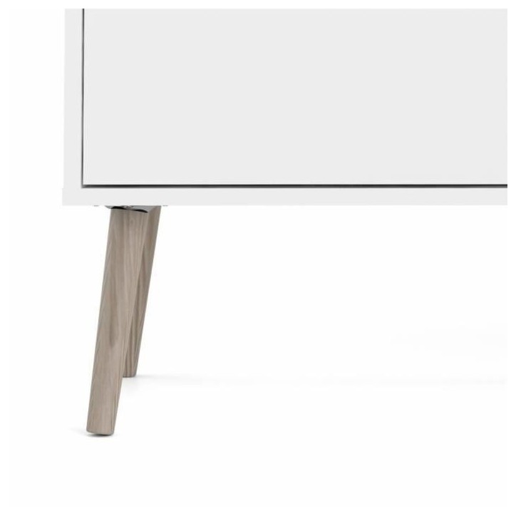 Buffet - Blanc / Chene - 3 portes / 3 tiroirs - Pietement évasé en bois massif - 195,7 x 39,1 x 81,7 cm Buffet - Blanc / Chene - 3 portes / 3 tiroirs - Pietement évasé en bois massif - 195,7 x 39,1 x 81,7 cm