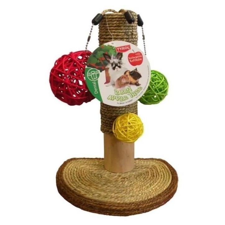 Accessoire rongeur - TYROL - Arbre a lapin - Pommier - 14 x 19 x 26 cm - Bois, jonc de mer, boules vignes, fixation cage