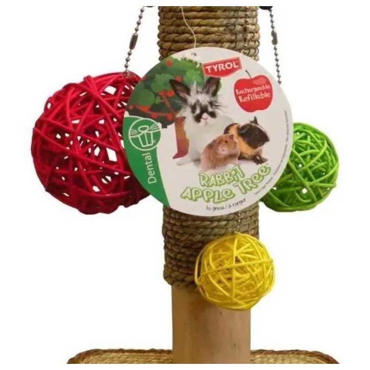Accessoire rongeur - TYROL - Arbre a lapin - Pommier - 14 x 19 x 26 cm - Bois, jonc de mer, boules vignes, fixation cage