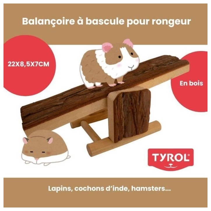 Accessoire rongeur - TYROL - Balançoire a bascule bois - 22 x 8,5 x 7 cm - Bois naturel