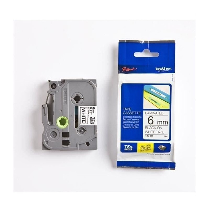 Ruban étiqueteuse laminé BROTHER P-TOUCH TZE-211 - Noir sur blanc -