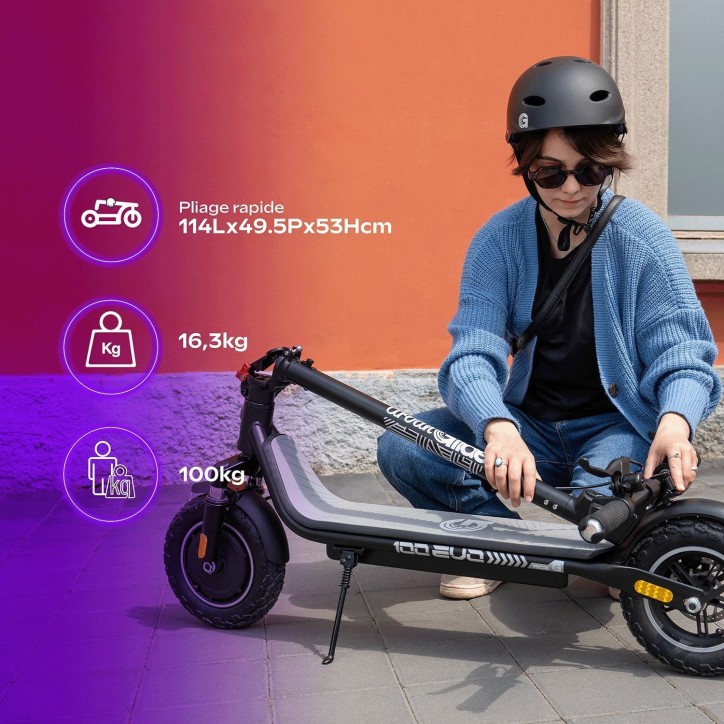 Trottinette électrique - URBANGLIDE - 100 EVO - 450 W - Pneus 10 - Max 25 km/h - Autonomie jusqu'a 25 km Trottinette électrique - URBANGLIDE - 100 EVO - 450 W - Pneus 10 - Max 25 km/h - Autonomie jusqu'a 25 km
