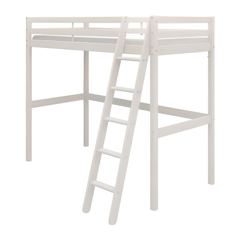 Lit mezzanine enfant - ERIKA - Pin massif blanchi - Sommier inclus - 9 Lit mezzanine enfant - ERIKA - Pin massif blanchi - Sommier inclus - 9