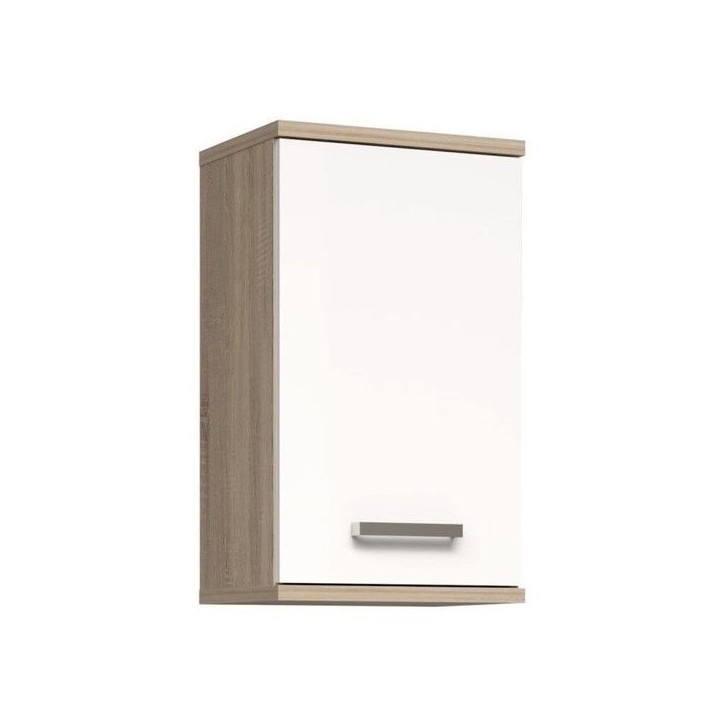 Armoire a suspendre - Blanc / Chene Sonoma - 1 porte - Meuble de salle de bain - 68,8 x 29 x 40,2 cm