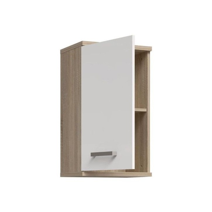 Armoire a suspendre - Blanc / Chene Sonoma - 1 porte - Meuble de salle de bain - 68,8 x 29 x 40,2 cm