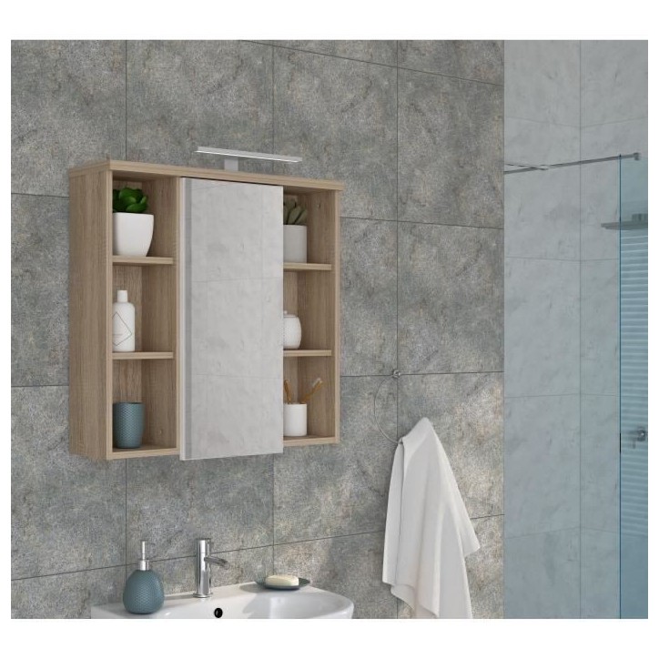 Armoire a suspendre - Chene Sonoma - 1 porte avec miroir - Meuble de salle de bain - 68,6 x 20 x 68,1 cm