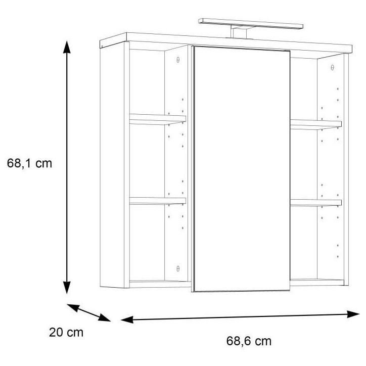 Armoire a suspendre - Chene Sonoma - 1 porte avec miroir - Meuble de salle de bain - 68,6 x 20 x 68,1 cm