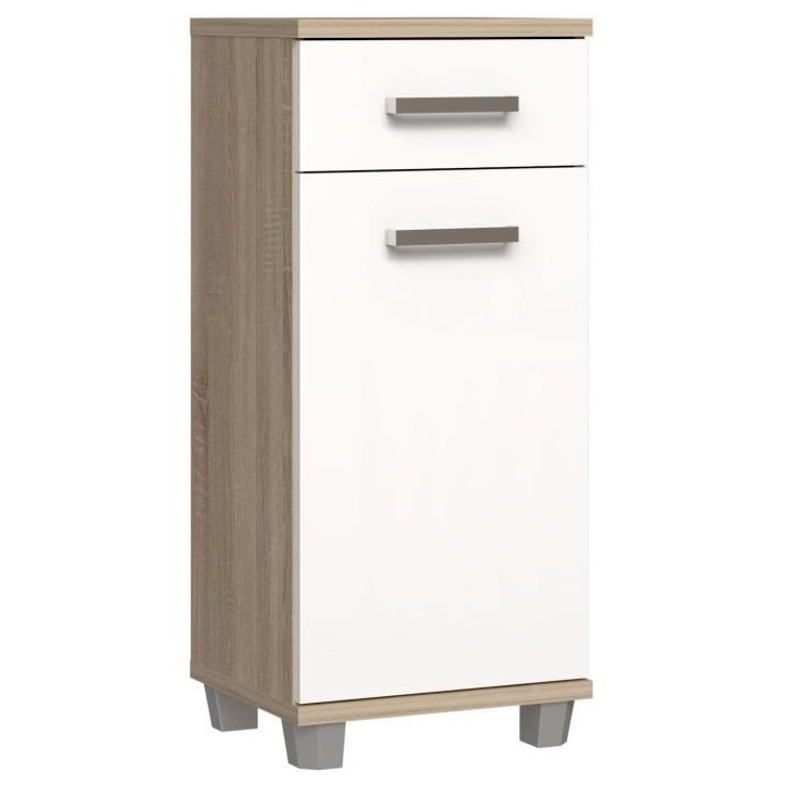 VERIS - Meuble bas de salle de bain - 90,8 x 34,8 x 40,2 cm - Blanc / Chene Sonoma - FORTE VERIS - Meuble bas de salle de bain - 90,8 x 34,8 x 40,2 cm - Blanc / Chene Sonoma - FORTE