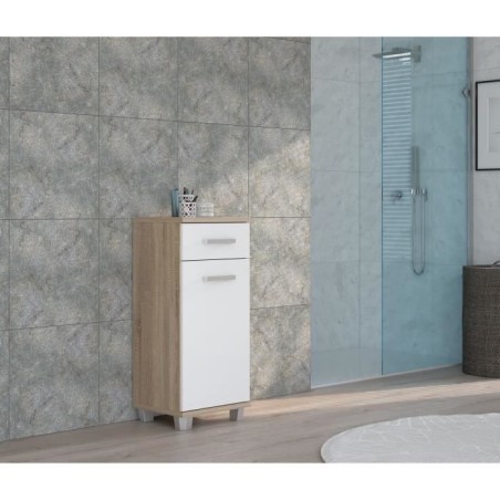 VERIS - Meuble bas de salle de bain - 90,8 x 34,8 x 40,2 cm - Blanc / Chene Sonoma - FORTE