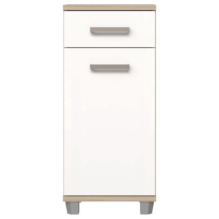 VERIS - Meuble bas de salle de bain - 90,8 x 34,8 x 40,2 cm - Blanc / Chene Sonoma - FORTE VERIS - Meuble bas de salle de bain - 90,8 x 34,8 x 40,2 cm - Blanc / Chene Sonoma - FORTE