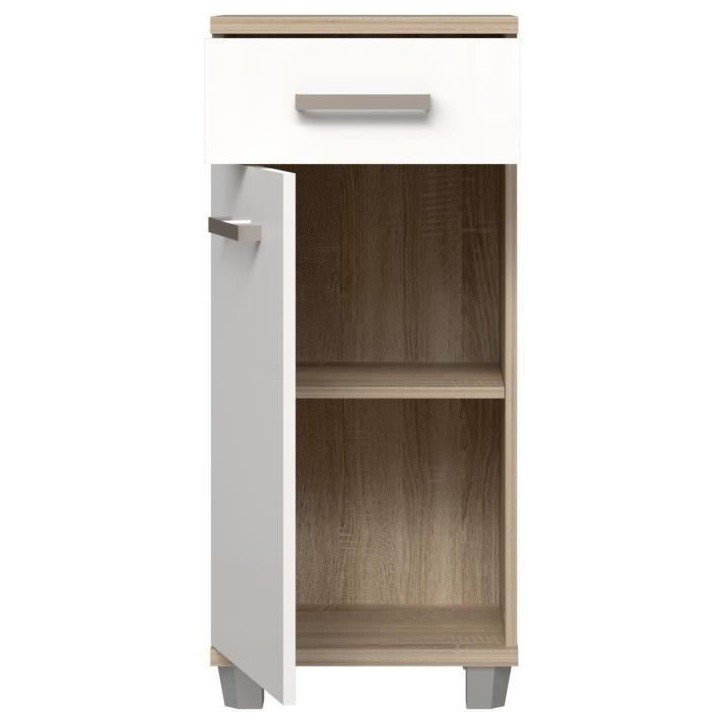 VERIS - Meuble bas de salle de bain - 90,8 x 34,8 x 40,2 cm - Blanc / Chene Sonoma - FORTE VERIS - Meuble bas de salle de bain - 90,8 x 34,8 x 40,2 cm - Blanc / Chene Sonoma - FORTE