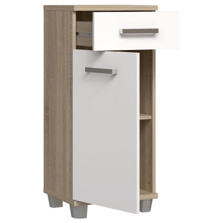 VERIS - Meuble bas de salle de bain - 90,8 x 34,8 x 40,2 cm - Blanc / Chene Sonoma - FORTE VERIS - Meuble bas de salle de bain - 90,8 x 34,8 x 40,2 cm - Blanc / Chene Sonoma - FORTE