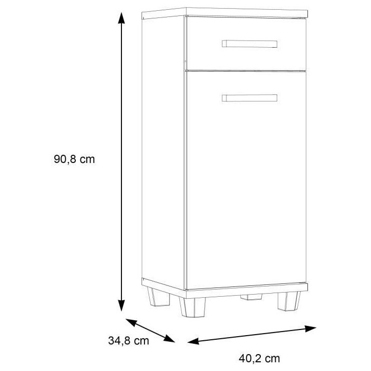 VERIS - Meuble bas de salle de bain - 90,8 x 34,8 x 40,2 cm - Blanc / Chene Sonoma - FORTE VERIS - Meuble bas de salle de bain - 90,8 x 34,8 x 40,2 cm - Blanc / Chene Sonoma - FORTE