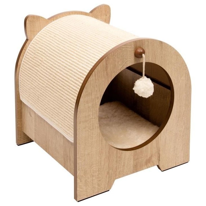 Meuble a griffer pour chat - CATIT - Vesper Minou - Tapis a griffer en sisal remplaçable - Aspect chene - L. 36 x l. 37 x H. 40