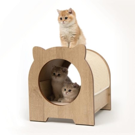 Meuble a griffer pour chat - CATIT - Vesper Minou - Tapis a griffer en sisal remplaçable - Aspect chene - L. 36 x l. 37 x H. 40
