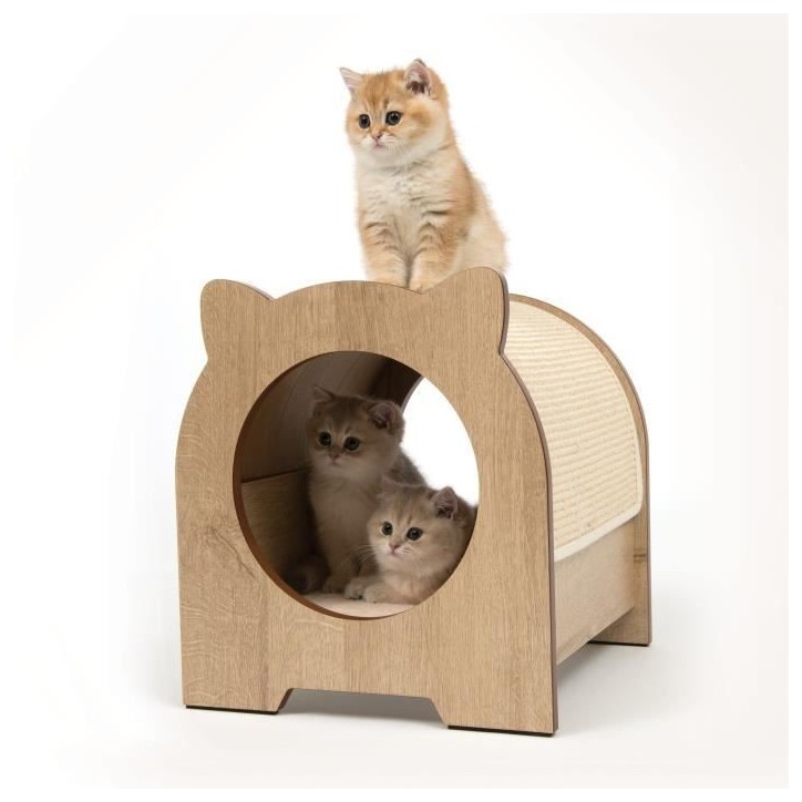 Meuble a griffer pour chat - CATIT - Vesper Minou - Tapis a griffer en sisal remplaçable - Aspect chene - L. 36 x l. 37 x H. 40