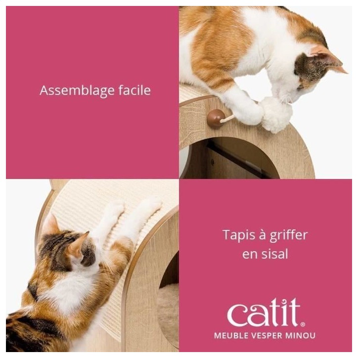 Meuble a griffer pour chat - CATIT - Vesper Minou - Tapis a griffer en sisal remplaçable - Aspect chene - L. 36 x l. 37 x H. 40