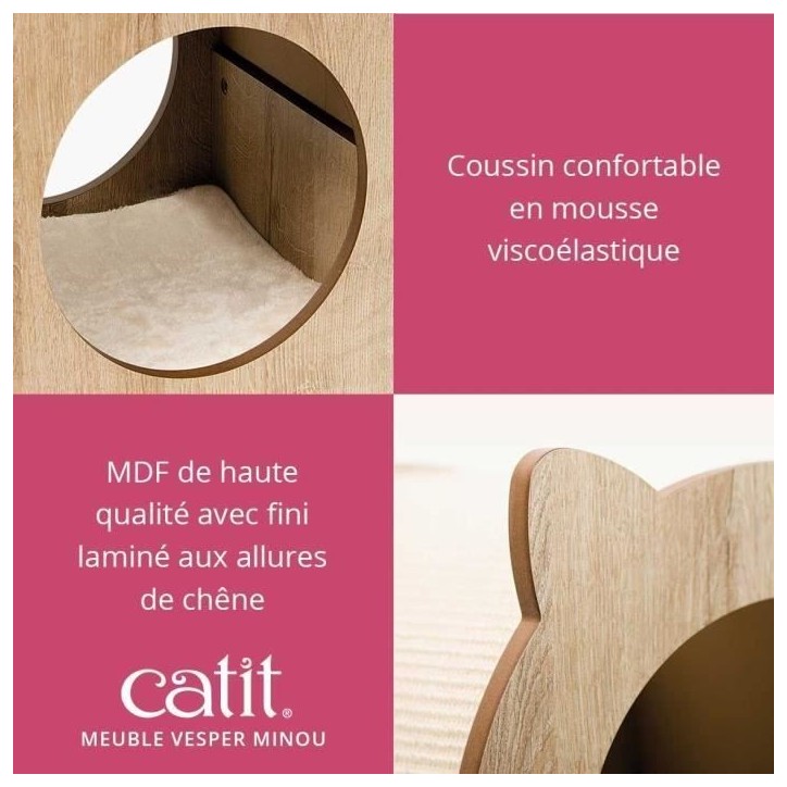 Meuble a griffer pour chat - CATIT - Vesper Minou - Tapis a griffer en sisal remplaçable - Aspect chene - L. 36 x l. 37 x H. 40
